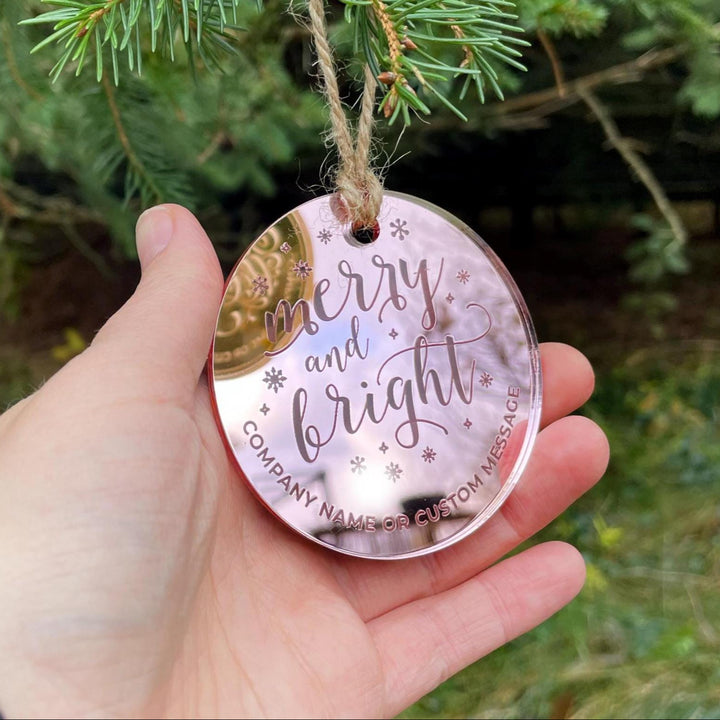 Custom Christmas Tree Ornament, Mirrored Acrylic Bulk Wholesale Logo Client Gifting, Corporate Holiday Stocking Stuffers, Personalized Decor