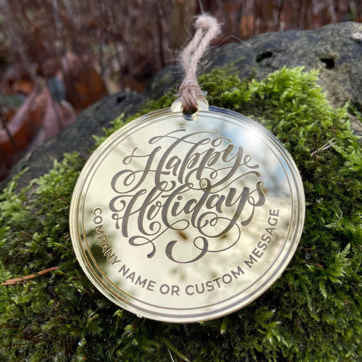 Custom Christmas Tree Ornament, Mirrored Acrylic Bulk Wholesale Logo Client Gifting, Corporate Holiday Stocking Stuffers, Personalized Decor