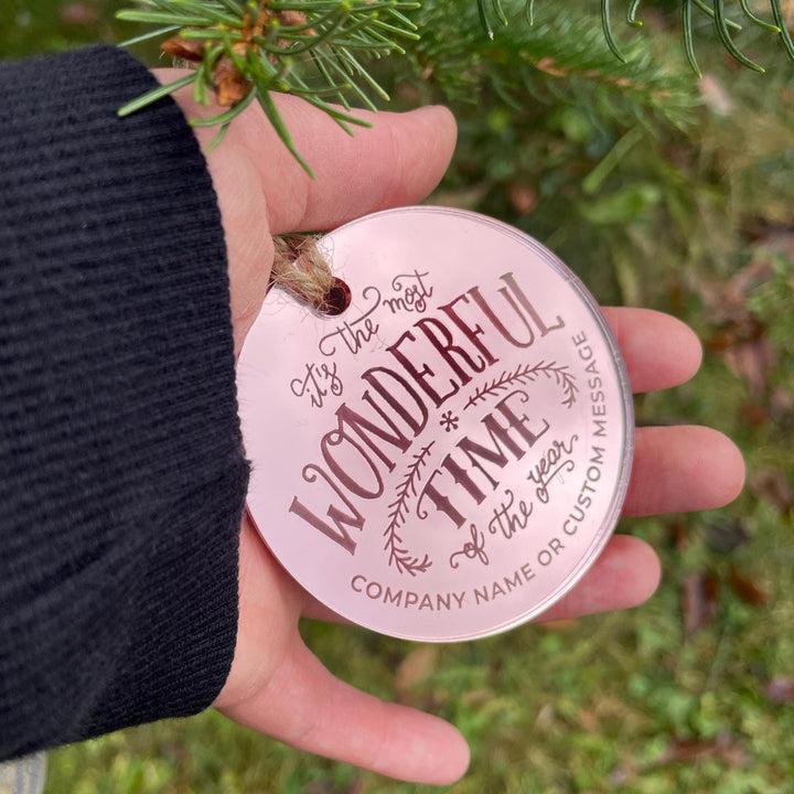 Custom Christmas Tree Ornament, Mirrored Acrylic Bulk Wholesale Logo Client Gifting, Corporate Holiday Stocking Stuffers, Personalized Decor