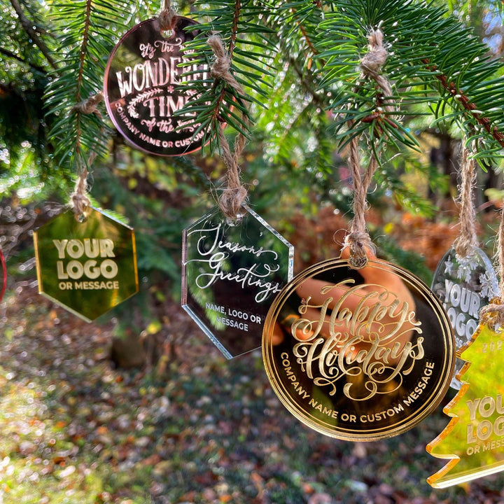 Custom Christmas Tree Ornament, Mirrored Acrylic Bulk Wholesale Logo Client Gifting, Corporate Holiday Stocking Stuffers, Personalized Decor