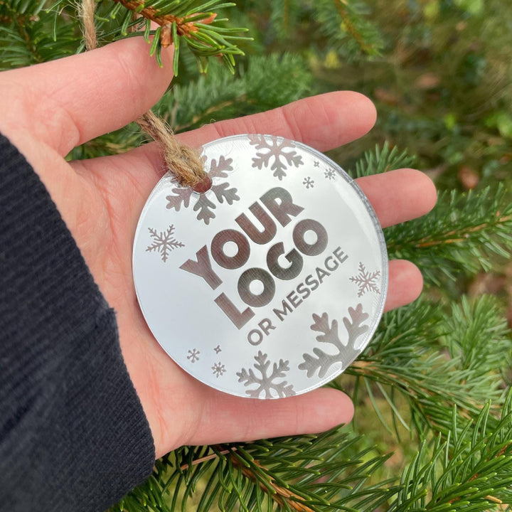 Custom Christmas Tree Ornament, Mirrored Acrylic Bulk Wholesale Logo Client Gifting, Corporate Holiday Stocking Stuffers, Personalized Decor