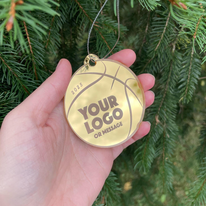 Custom Basketball Team Christmas Tree Ornaments, Bulk Wholesale Logo Sports Team Gifting, Corporate Holiday Stocking Stuffers