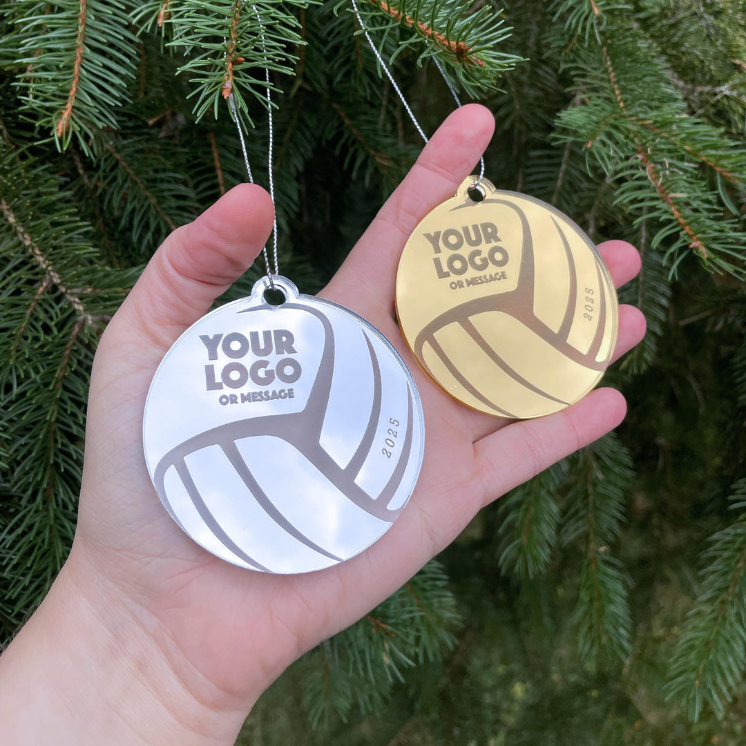 Custom Volleyball Team Christmas Tree Ornaments, Bulk Wholesale Logo Sports Team Gifting, Corporate Holiday Stocking Stuffers