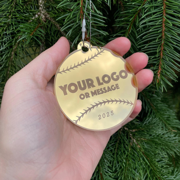 Custom Baseball Team Christmas Tree Ornaments, Bulk Wholesale Logo Sports Team Gifting, Corporate Holiday Stocking Stuffers