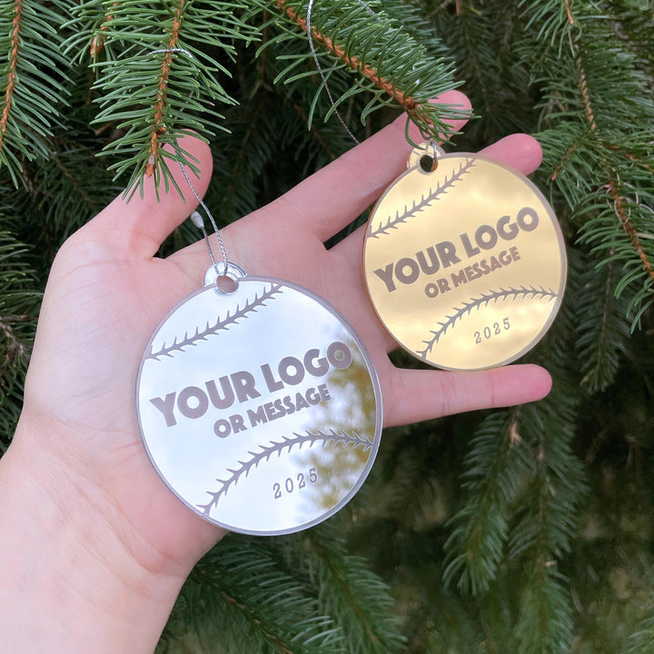 Custom Baseball Team Christmas Tree Ornaments, Bulk Wholesale Logo Sports Team Gifting, Corporate Holiday Stocking Stuffers