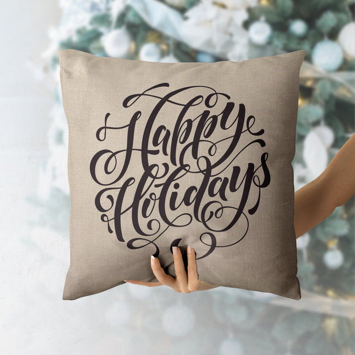 Happy Holidays Christmas Pillow Cover, Xmas Pillow, Holiday gifts, Christmas Pillowcases, Christmas Decor,  20x20 Christmas Pillow Case