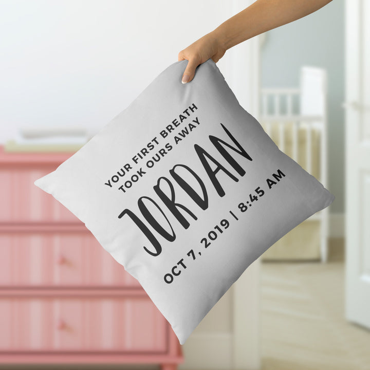 Custom Nursery Pillow baby name Your First Breath Took Ours throw pillowcase baby shower gift customizable pillow personalized