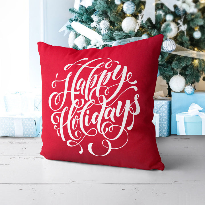 Happy Holidays Christmas Pillow Cover, Xmas Pillow, Holiday gifts, Christmas Pillowcases, Christmas Decor,  20x20 Christmas Pillow Case