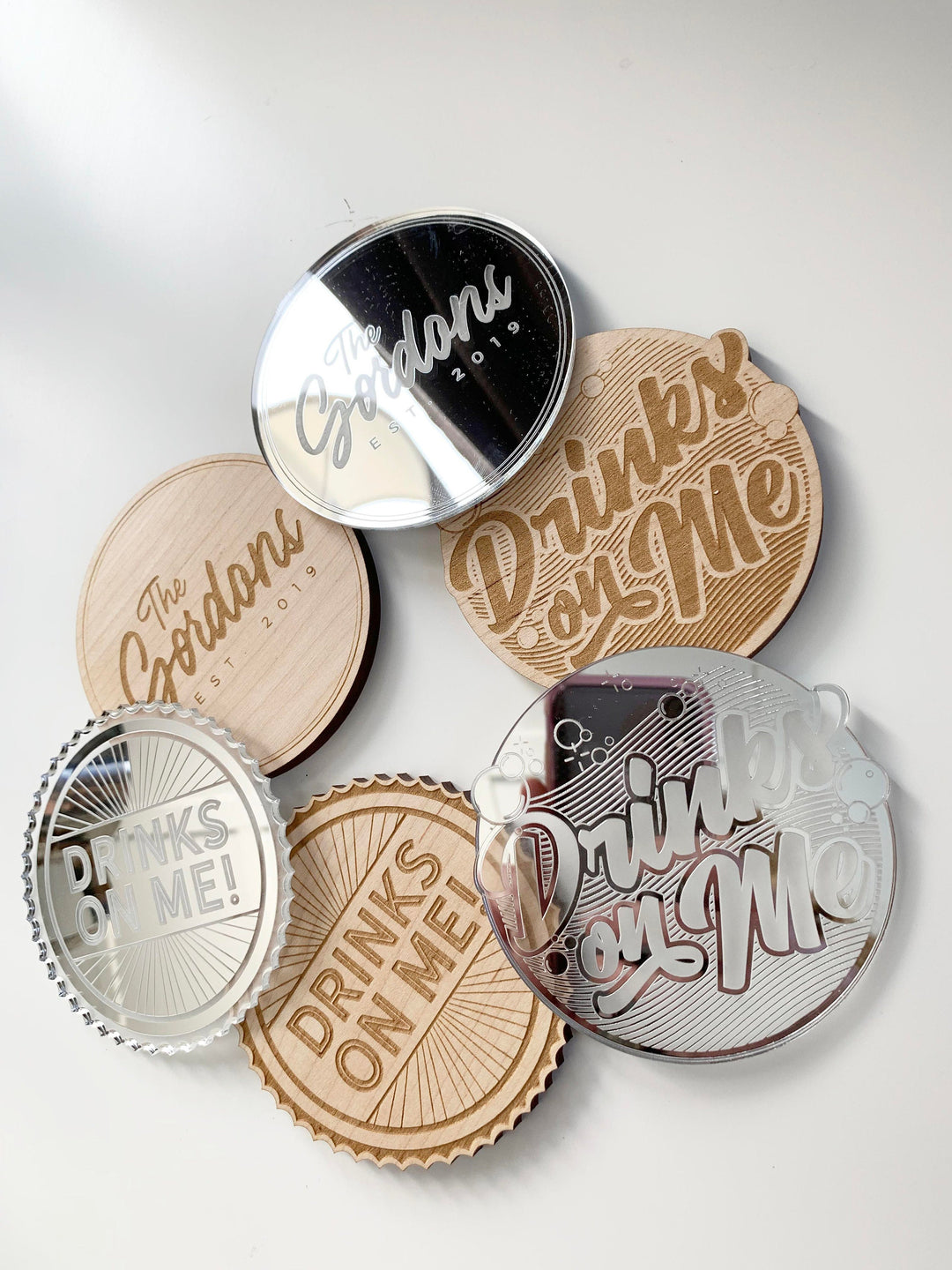 Drink Coasters Set - Drinks On Me Real Maple or Acrylic Coasters, Bar Decor, Bar Decor, Backyard Bar or Housewarming Gift