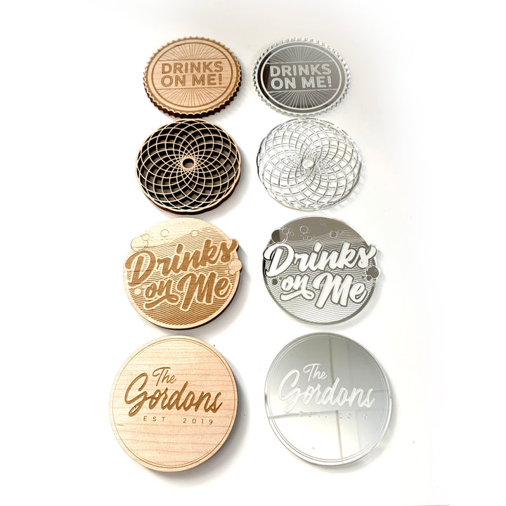 Custom Name Coasters - Wooden Drink Coasters Set, Real Maple or Acrylic Coasters, Bar Decor, Engagement Wedding Gifts, Housewarming Gift