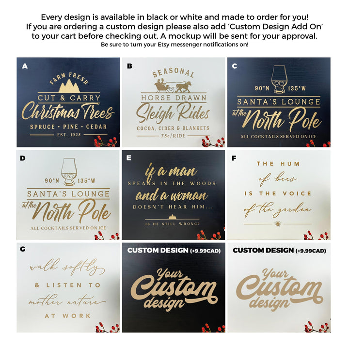 Sleigh Rides Christmas Sign, "Sleigh Rides" Country Christmas Standing Mantle Console Table Xmas Sign Decor, Double Sided White or Black