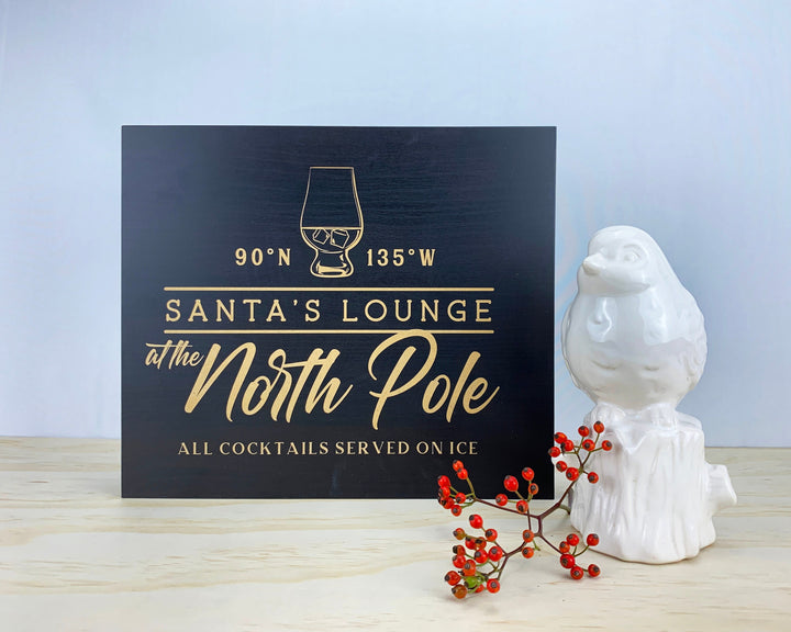 North Pole Christmas Sign, "Santa's North Pole Lounge" Country Christmas Standing Mantle Console Table Xmas Double-Sided Sign Decor