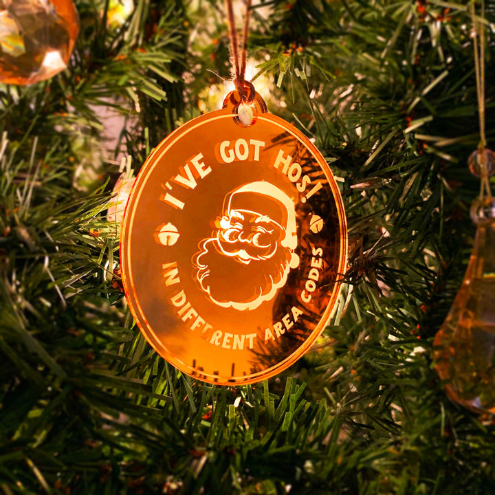 Engraved Christmas Tree Ornament - Cheeky Santa's 'Hos in Area Codes'