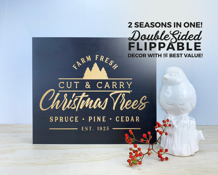 Christmas Tree Farm Standing Custom Double Sided Sign Christmas decor, Xmas Sign, Standing Mantle, Console Table Decor