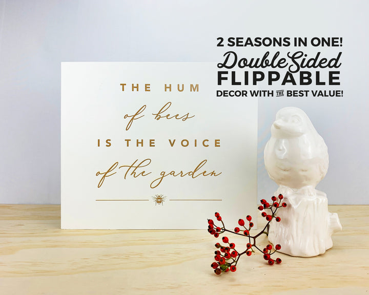 Double, Two Sided White or Black "The Hum Of Bees" Country Spring Summer Sign She Shed Christmas Standing Mantle Console Table Xmas Decor
