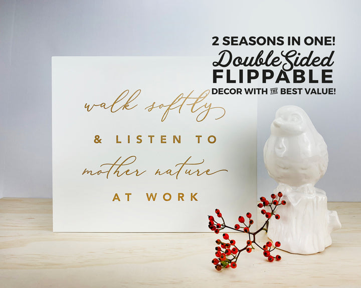 Double, Two Sided White or Black "Mother Nature" Country Spring Summer Sign She Shed Christmas Standing Mantle Console Table Xmas Decor