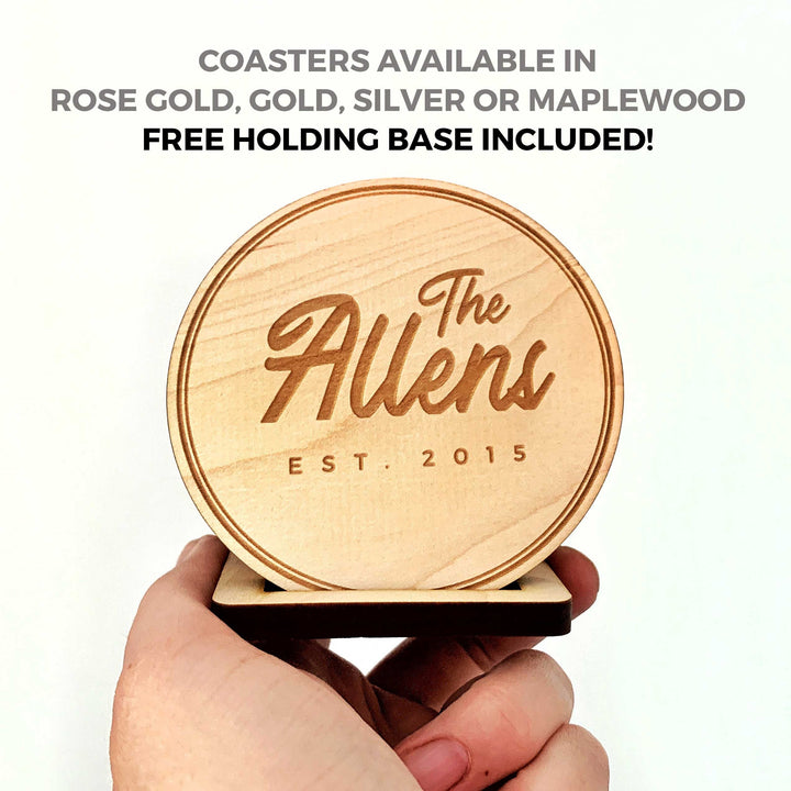 Custom Name Coasters - Wooden Drink Coasters Set, Real Maple or Acrylic Coasters, Bar Decor, Engagement Wedding Gifts, Housewarming Gift