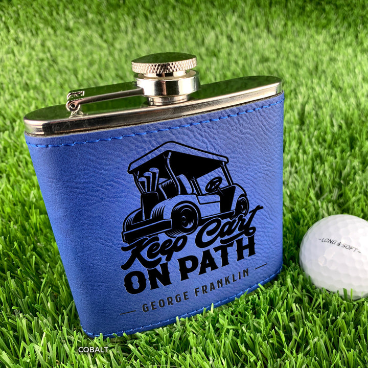 Custom Engraved Golf Flask - 'Keep Cart On Path'