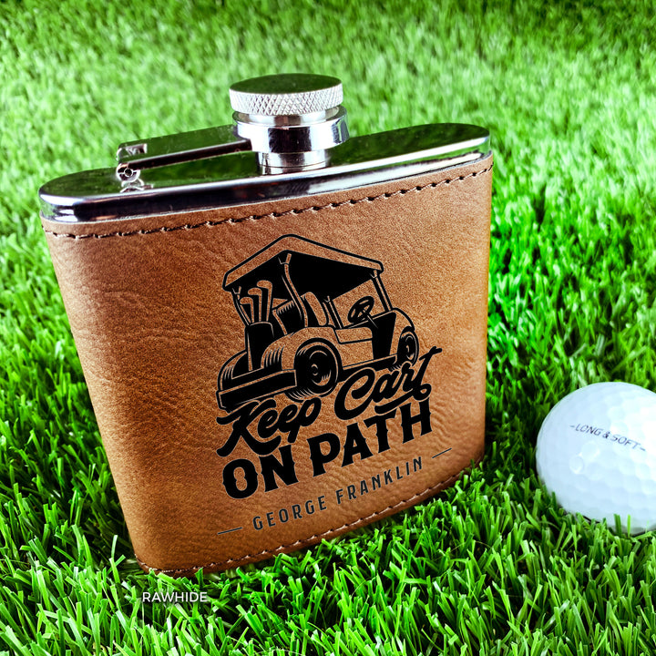 Custom Engraved Golf Flask - 'Keep Cart On Path'