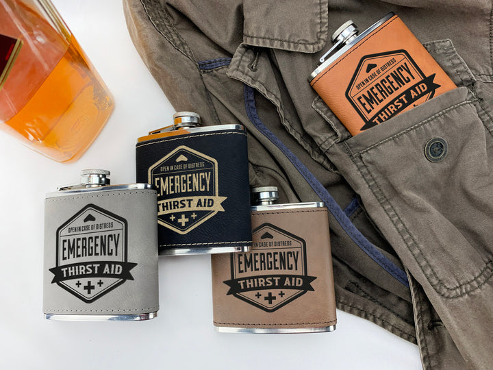 Custom Engraved Family Flask - 'Emergency Thirst Aid'