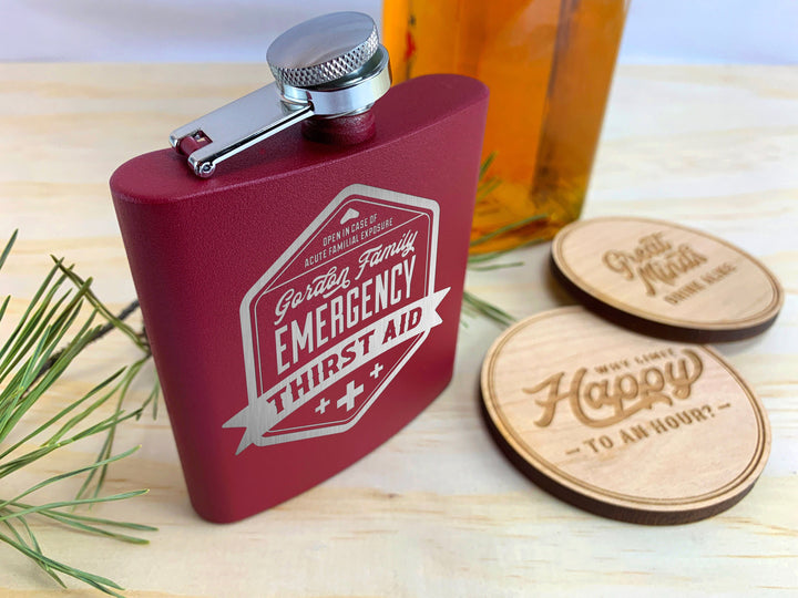 Custom Engraved Family Flask - 'Emergency Thirst Aid'