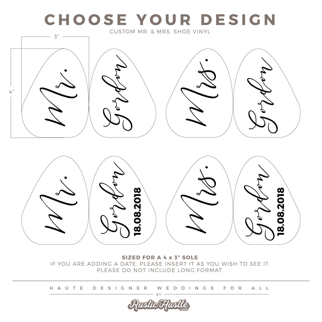 Mr & Mrs Custom Wedding Shoe Sole DECAL - ROMANTIC SOIRÉE