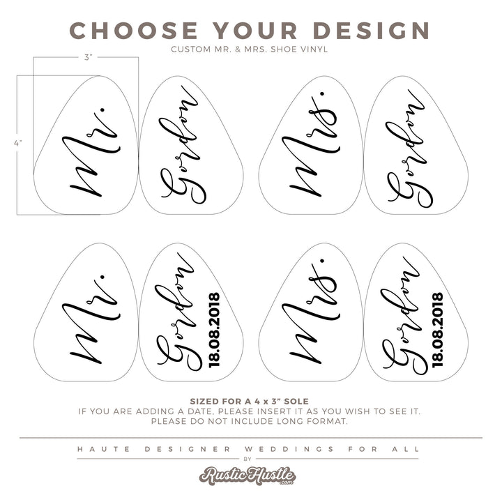 Mr & Mrs Custom Wedding Shoe Sole DECAL - ROMANTIC SOIRÉE