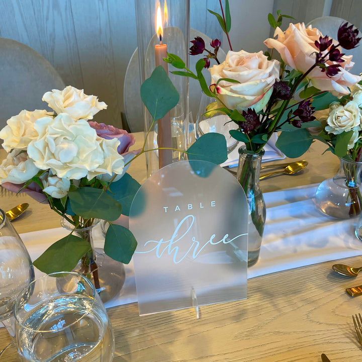 Frosted Arched Table Number Signs - ROMANTIC SOIRÉE
