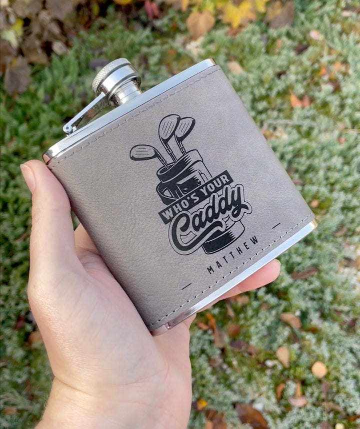 Custom Engraved Golf Flask - 'Who's Your Caddy?'