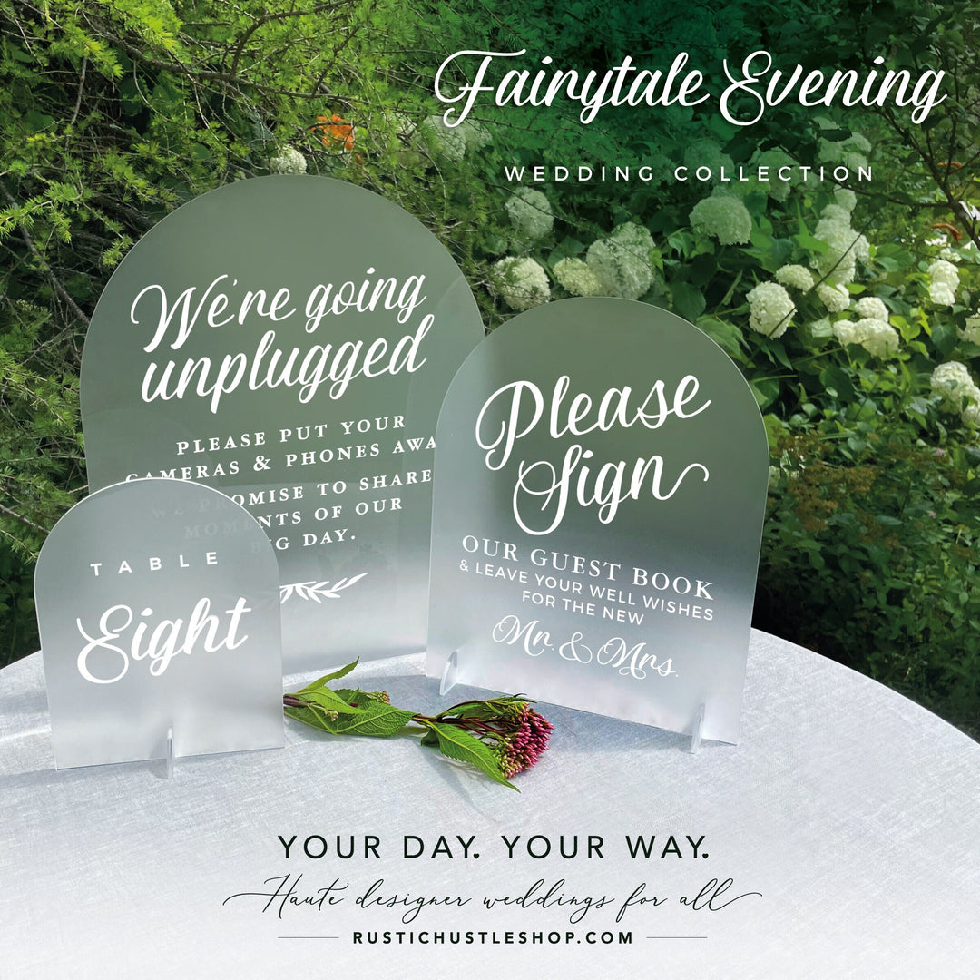 FROSTED ARCHED WEDDING SIGNAGE - FAIRYTALE EVENING