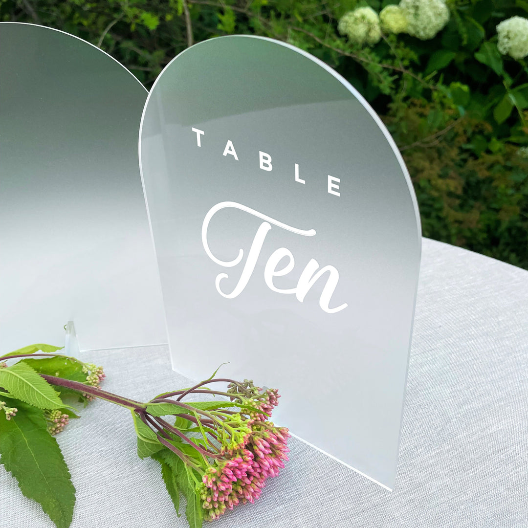 Frosted Arched Table Number Signs - FAIRYTALE EVENING