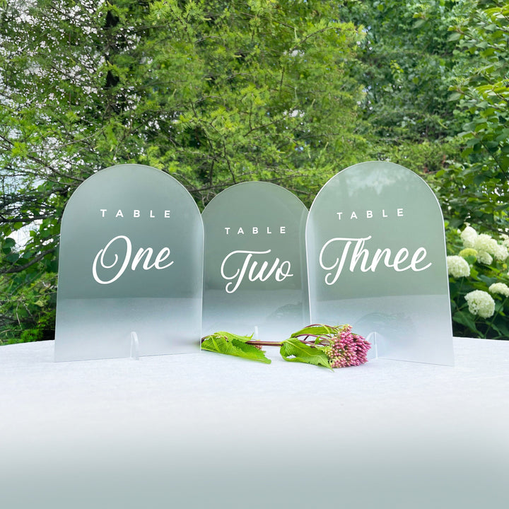 Frosted Arched Table Number Signs - FAIRYTALE EVENING