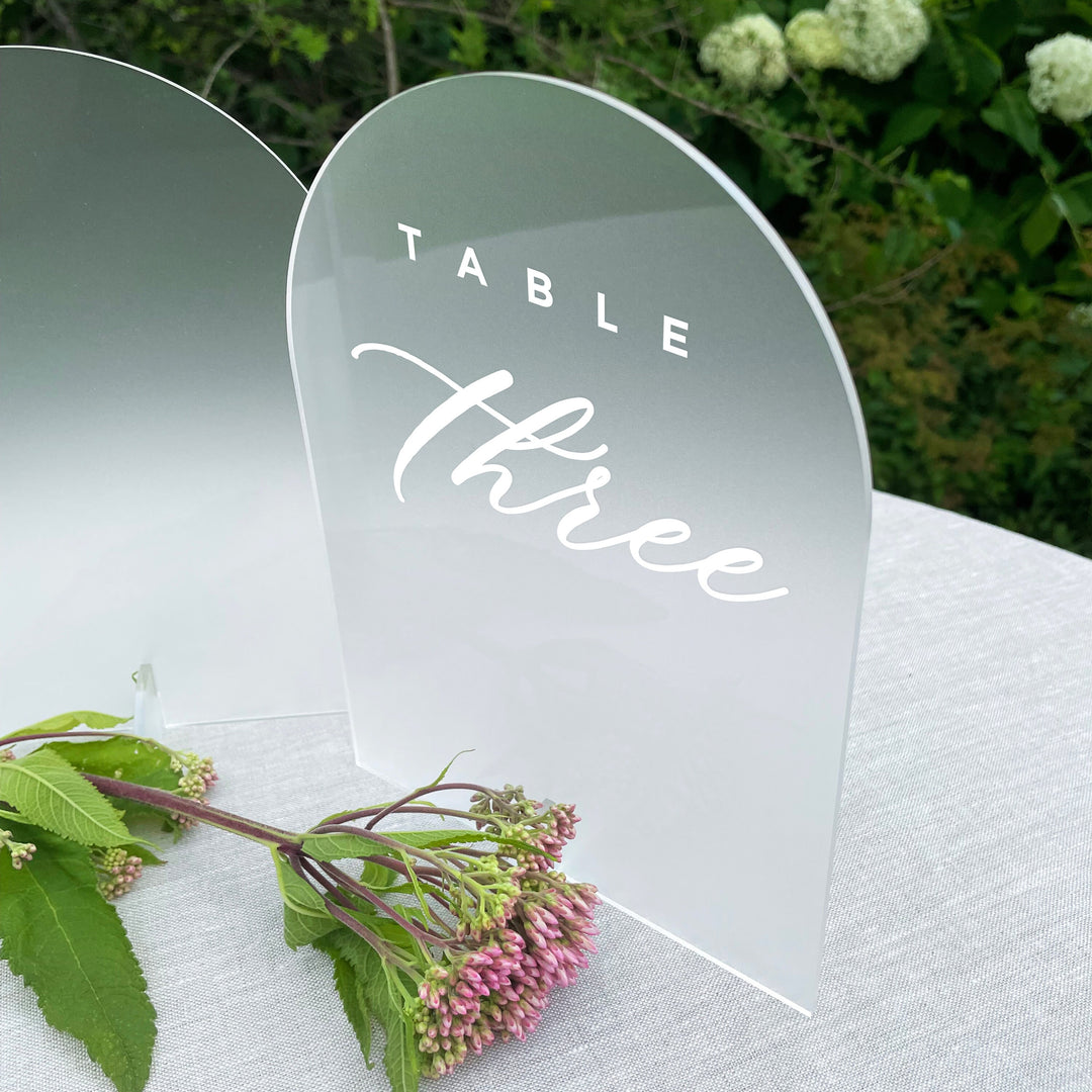 Frosted Arched Table Number Signs - ROYAL FESTIVITY