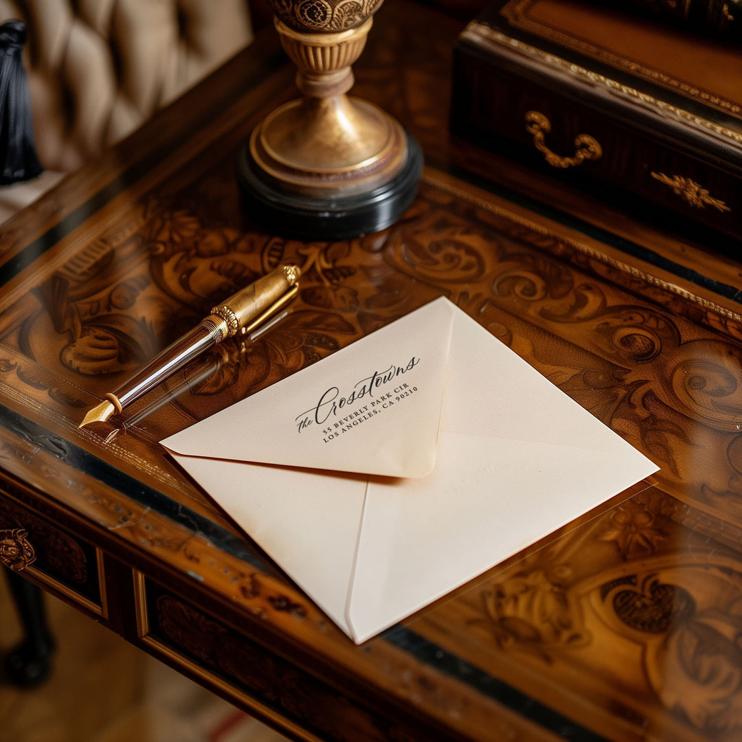 Custom Return Address Wedding Stamp - Personalized Self-Inking Stamp or Rubber Wooden Handle Stamp + Ink Pad, Plant Based - ROYAL FESTIVITY