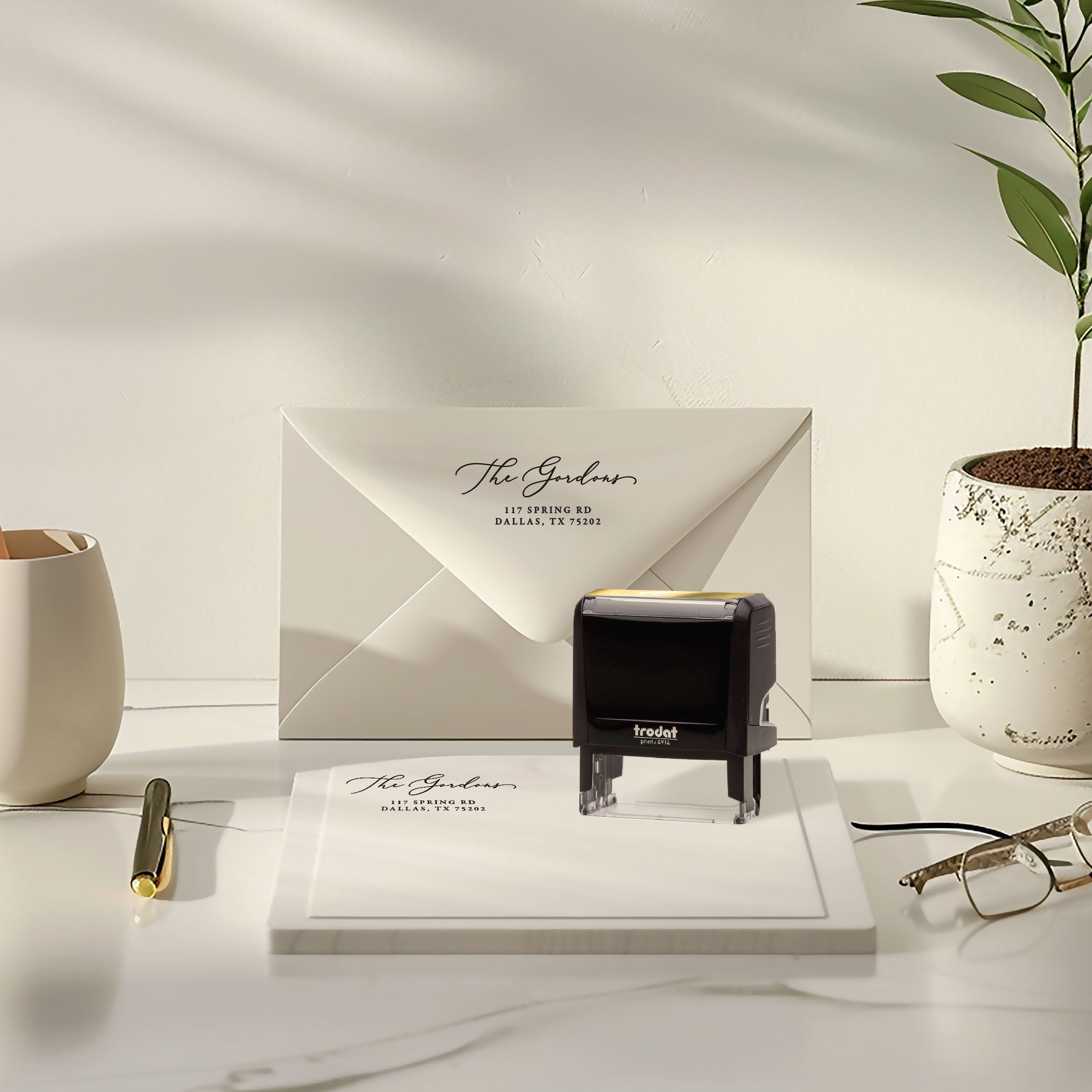 Custom Return Address Wedding Stamp - Personalized Self-Inking Stamp or Rubber Wooden Handle Stamp + Ink Pad, Plant Based - GARDEN FORMAL