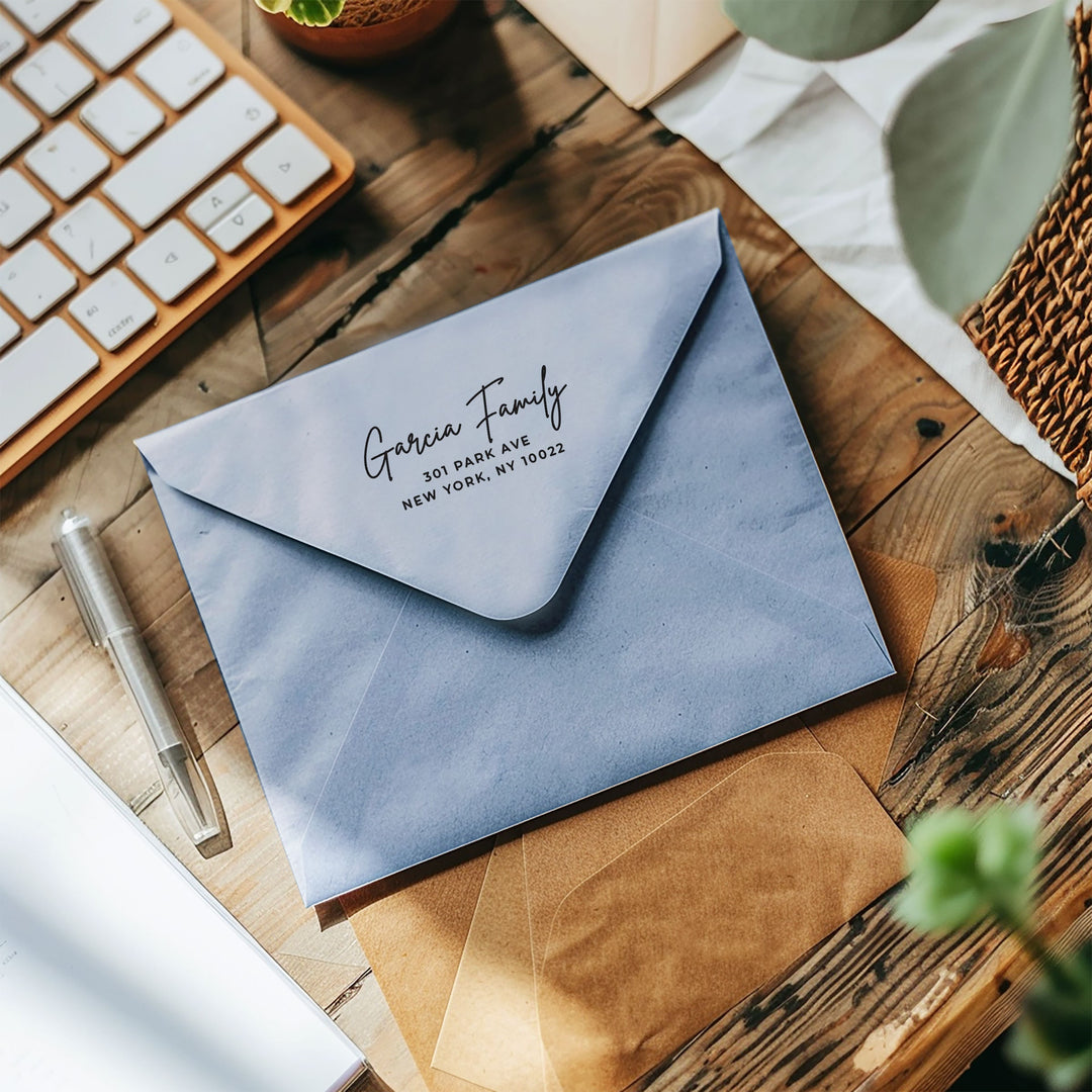 Custom Return Address Wedding Stamp - Personalized Self-Inking Stamp or Rubber Wooden Handle Stamp + Ink Pad Plant Based - METROPOLITAN GALA