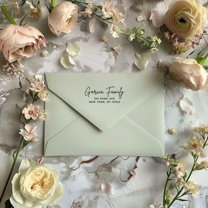 Custom Return Address Wedding Stamp - Personalized Self-Inking Stamp or Rubber Wooden Handle Stamp + Ink Pad Plant Based - METROPOLITAN GALA