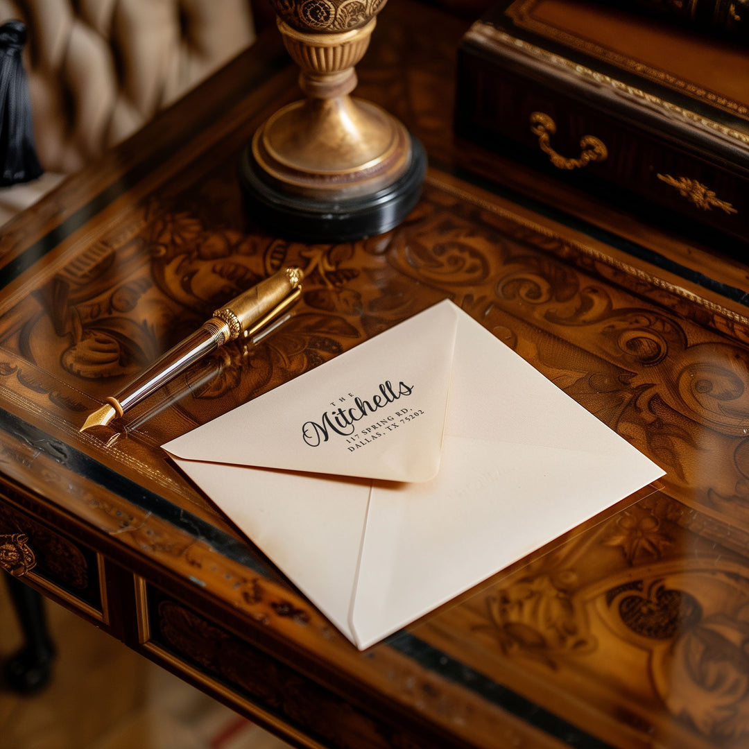 Custom Return Address Wedding Stamp - Personalized Self-Inking Stamp or Rubber Wooden Handle Stamp + Ink Pad Plant Based - FAIRYTALE EVENING