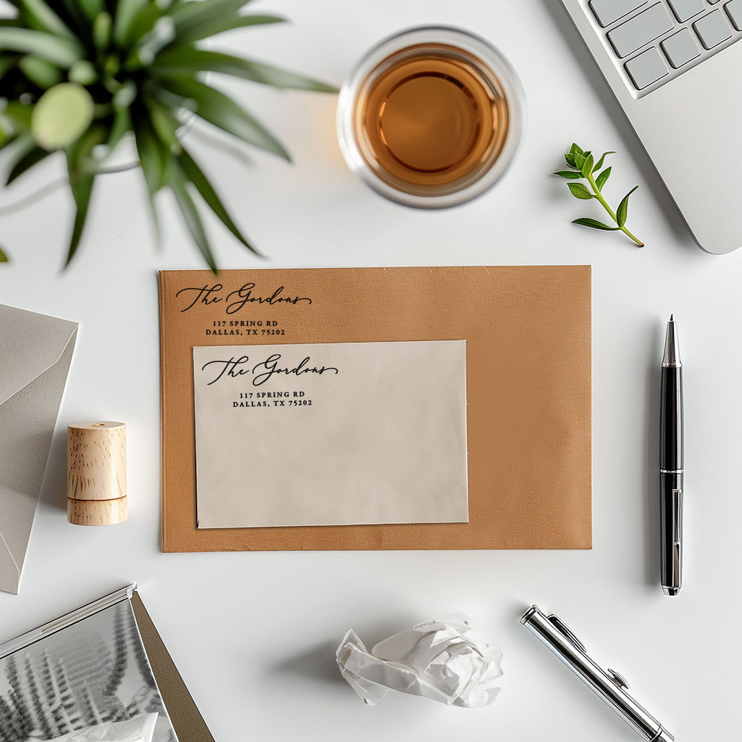 Custom Return Address Wedding Stamp - Personalized Self-Inking Stamp or Rubber Wooden Handle Stamp + Ink Pad, Plant Based - GARDEN FORMAL