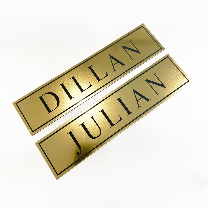 Custom Cubby Nameplate, Personalized Varsity Gym Locker Labels Organized Entry Office Door Name Plate, Brushed Metallic Gold, Silver, Copper