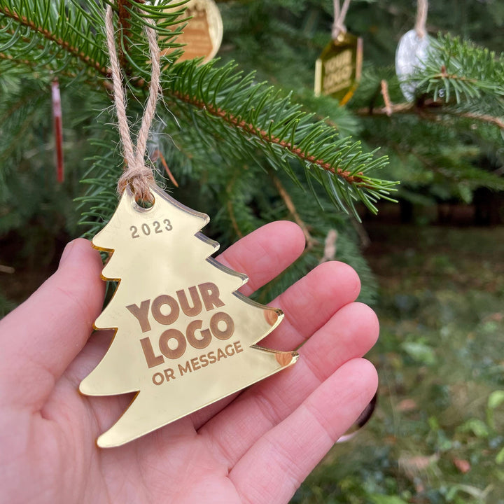 Custom Christmas Tree Ornament, Mirrored Acrylic Bulk Wholesale Logo Client Gifting, Corporate Holiday Stocking Stuffers, Personalized Decor