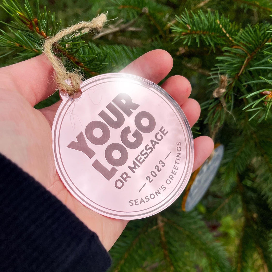 Custom Christmas Tree Ornament, Mirrored Acrylic Bulk Wholesale Logo Client Gifting, Corporate Holiday Stocking Stuffers, Personalized Decor