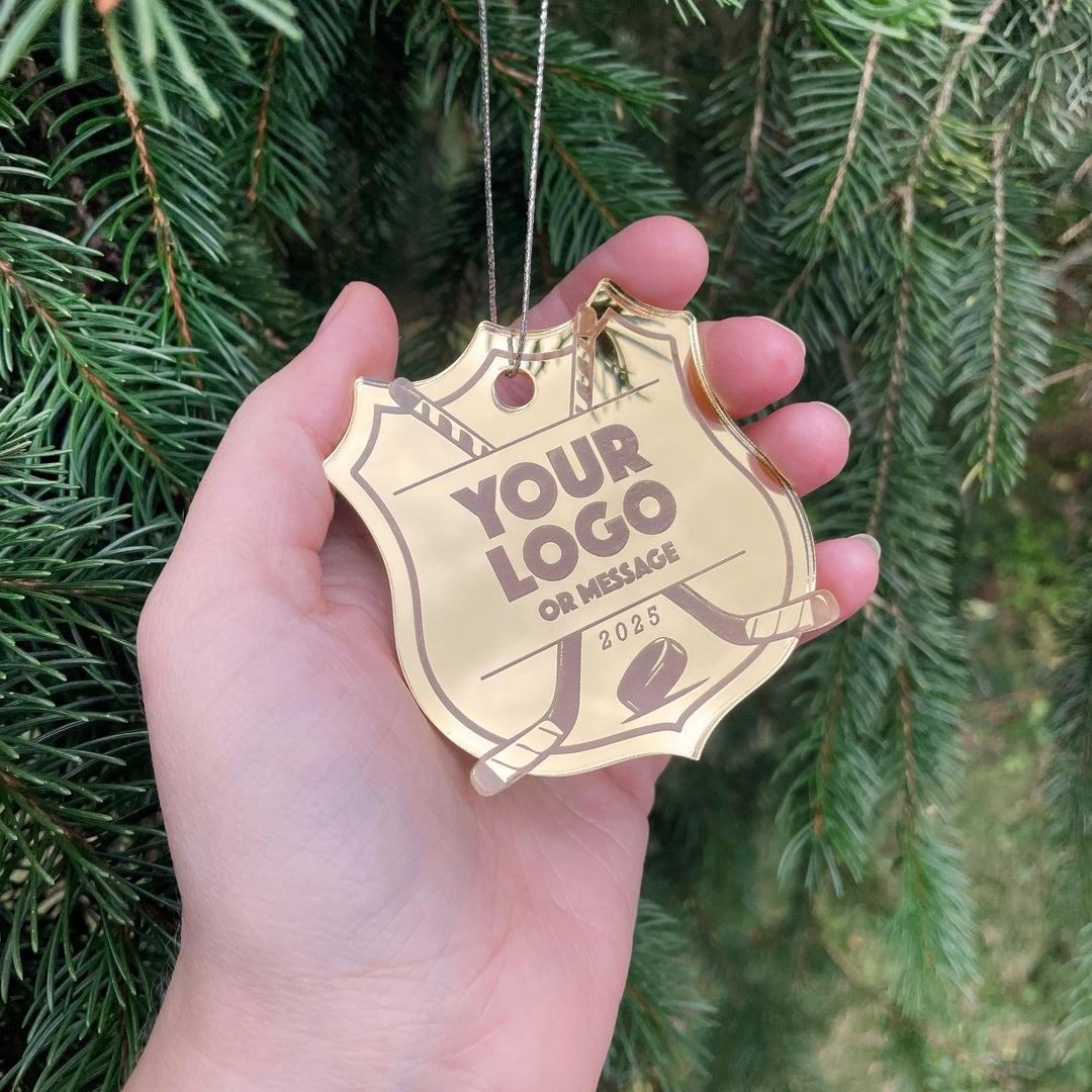 Custom Hockey Team Christmas Tree Ornaments, Bulk Wholesale Sports Hockey Team Logo Gifting, Corporate Holiday Stocking Stuffers