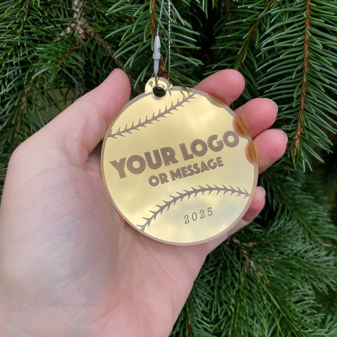 Custom Baseball Team Christmas Tree Ornaments, Bulk Wholesale Logo Sports Team Gifting, Corporate Holiday Stocking Stuffers