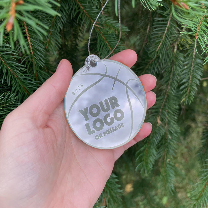 Custom Basketball Team Christmas Tree Ornaments, Bulk Wholesale Logo Sports Team Gifting, Corporate Holiday Stocking Stuffers