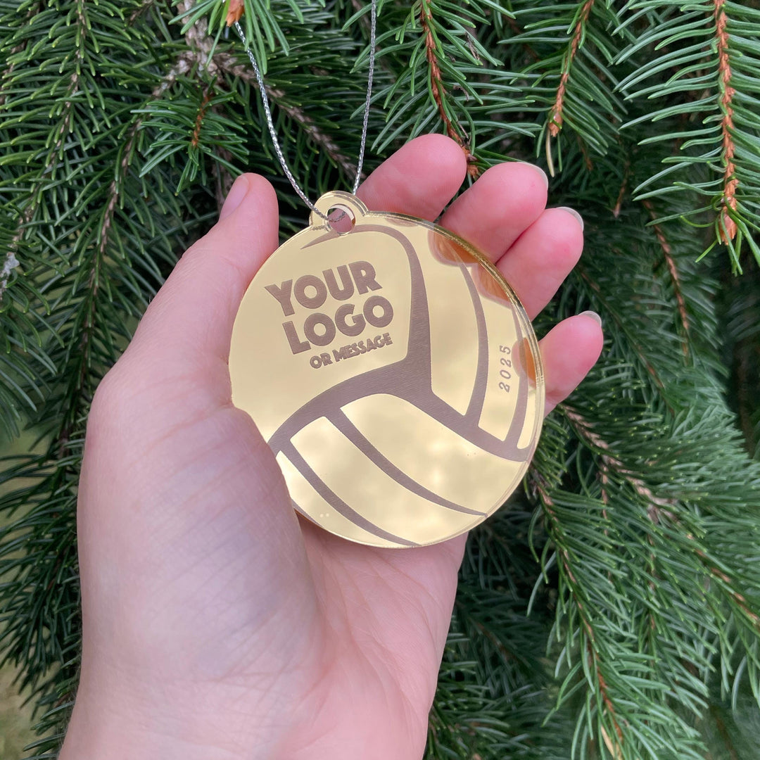 Custom Volleyball Team Christmas Tree Ornaments, Bulk Wholesale Logo Sports Team Gifting, Corporate Holiday Stocking Stuffers