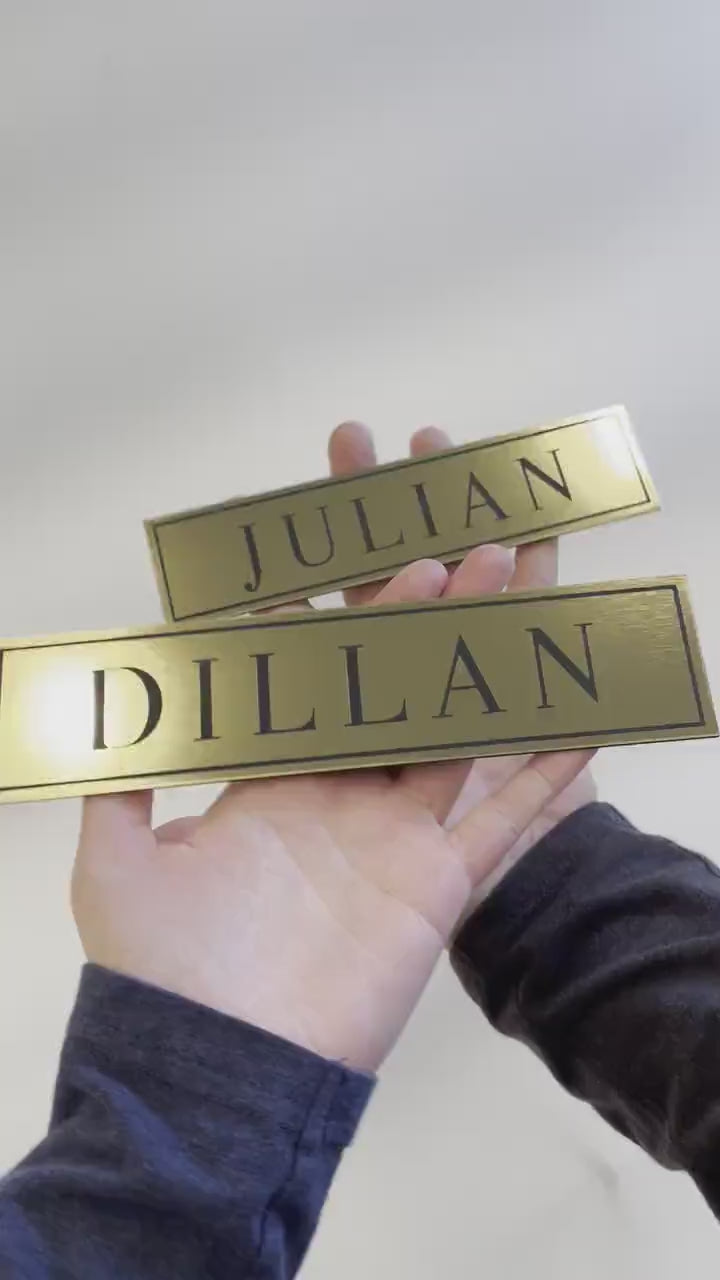 Custom Cubby Nameplate, Personalized Varsity Gym Locker Labels Organized Entry Office Door Name Plate, Brushed Metallic Gold, Silver, Copper