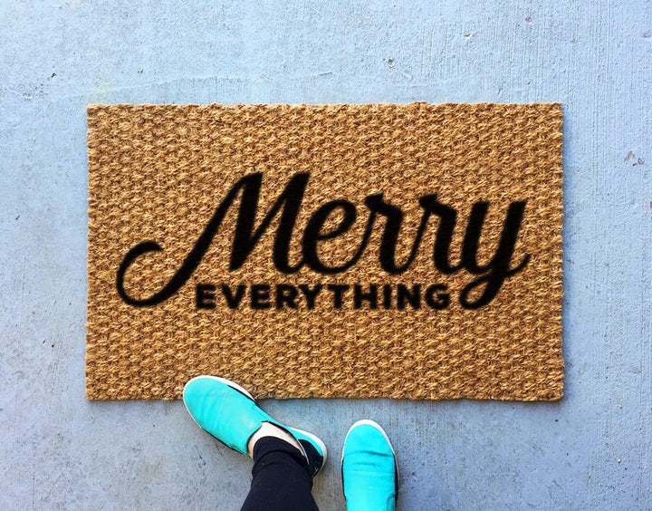 Merry Everything Christmas Welcome Front Door Mat, Xmas Holiday Porch Decor, Indoor/Outdoor Rug