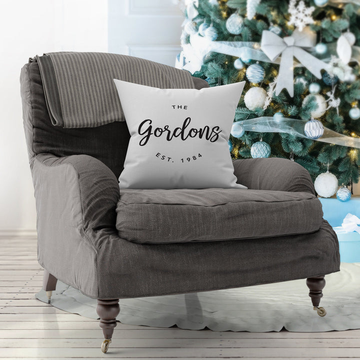 Custom Family Name Established Throw Pillowcase, Custom Pillow with Last Name, Customizable Personalized Pillow, Anniversary Engagement Gift