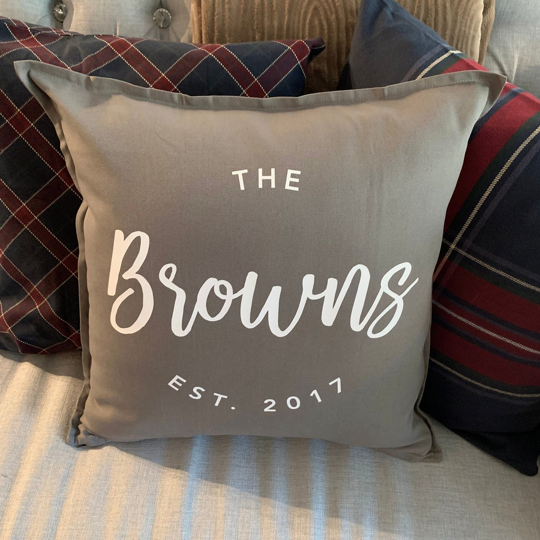 Custom Family Name Established Throw Pillowcase, Custom Pillow with Last Name, Customizable Personalized Pillow, Anniversary Engagement Gift